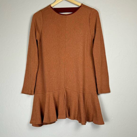 THML Anthro Women's Small Burnt Orange Soft Flowy Long Sleeve Sweater Ruffle - Picture 1 of 13